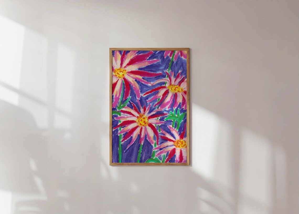Pink Flower Painting Colorful Abstract Wall Art
