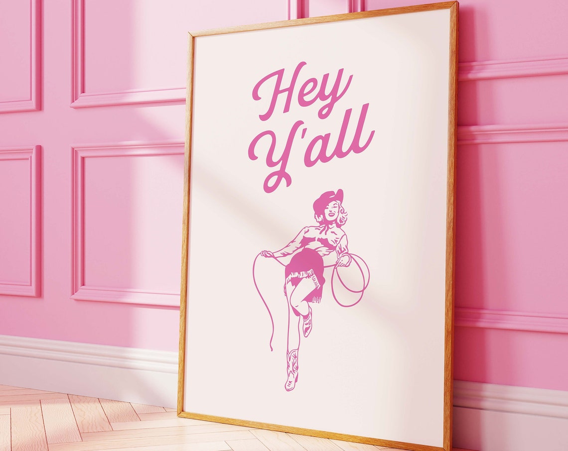Hey Yall Print Art Retro Cowgirl Wall Art Country Western Art Print Neutral Art Print Trendy Pin Up Wall Art