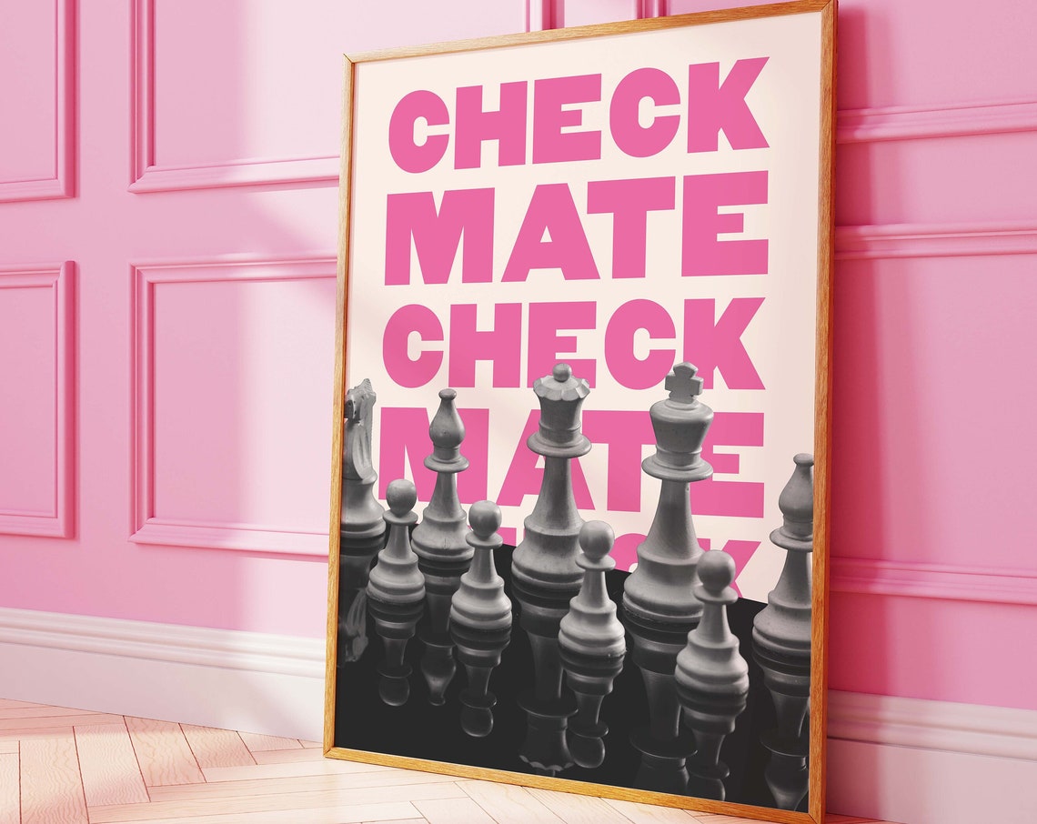Checkmate Chess Print Art Trendy Chess Wall Art Pink And Black Retro Art Cute Trendy Wall Art