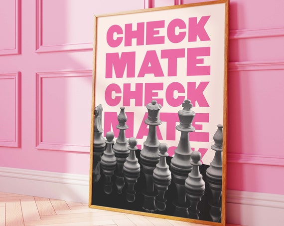 Checkmate Chess Print Art Trendy Chess Wall Art Pink And Black Retro Art Cute Trendy Wall Art