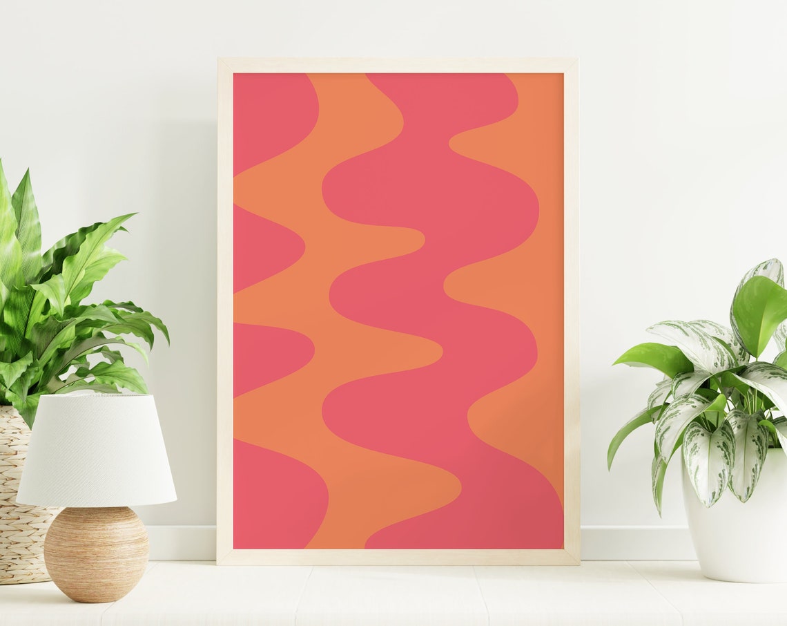 Pink Orange Abstract Print Art Trendy Pink Orange 70s Retro Art Cute Trendy Wall Art