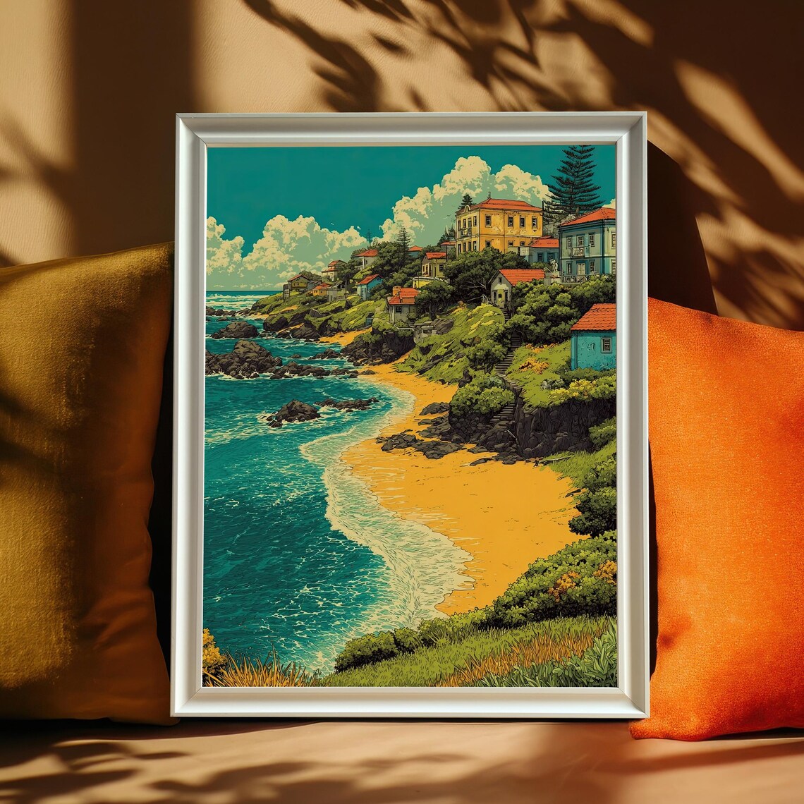 Mediterranean Coastal Town Landscape, Wall Art Print