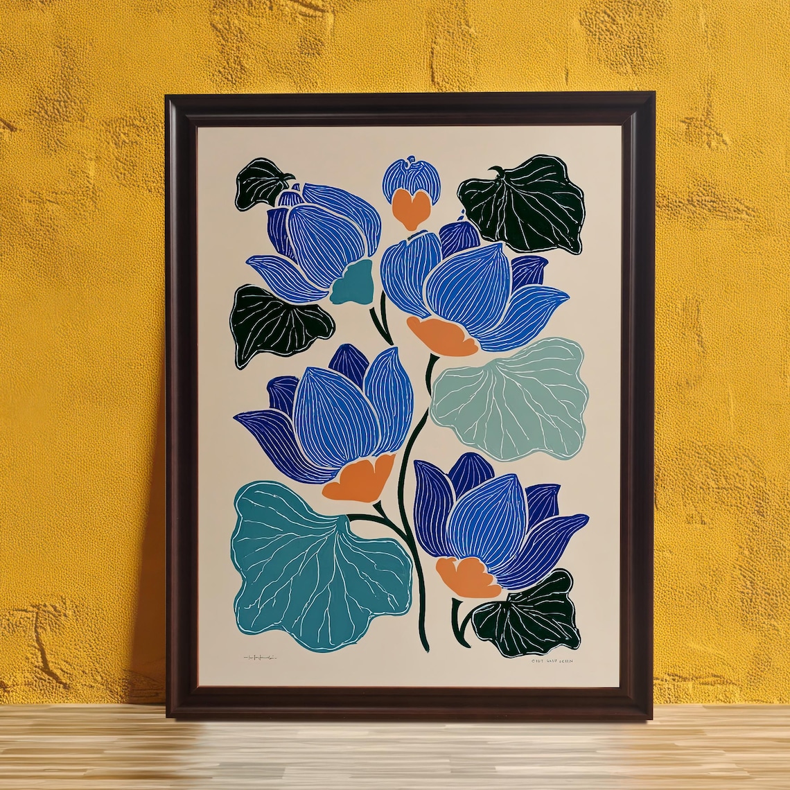 Blue Lotus Blossoms Vintage Botanical Illustration Art Poster