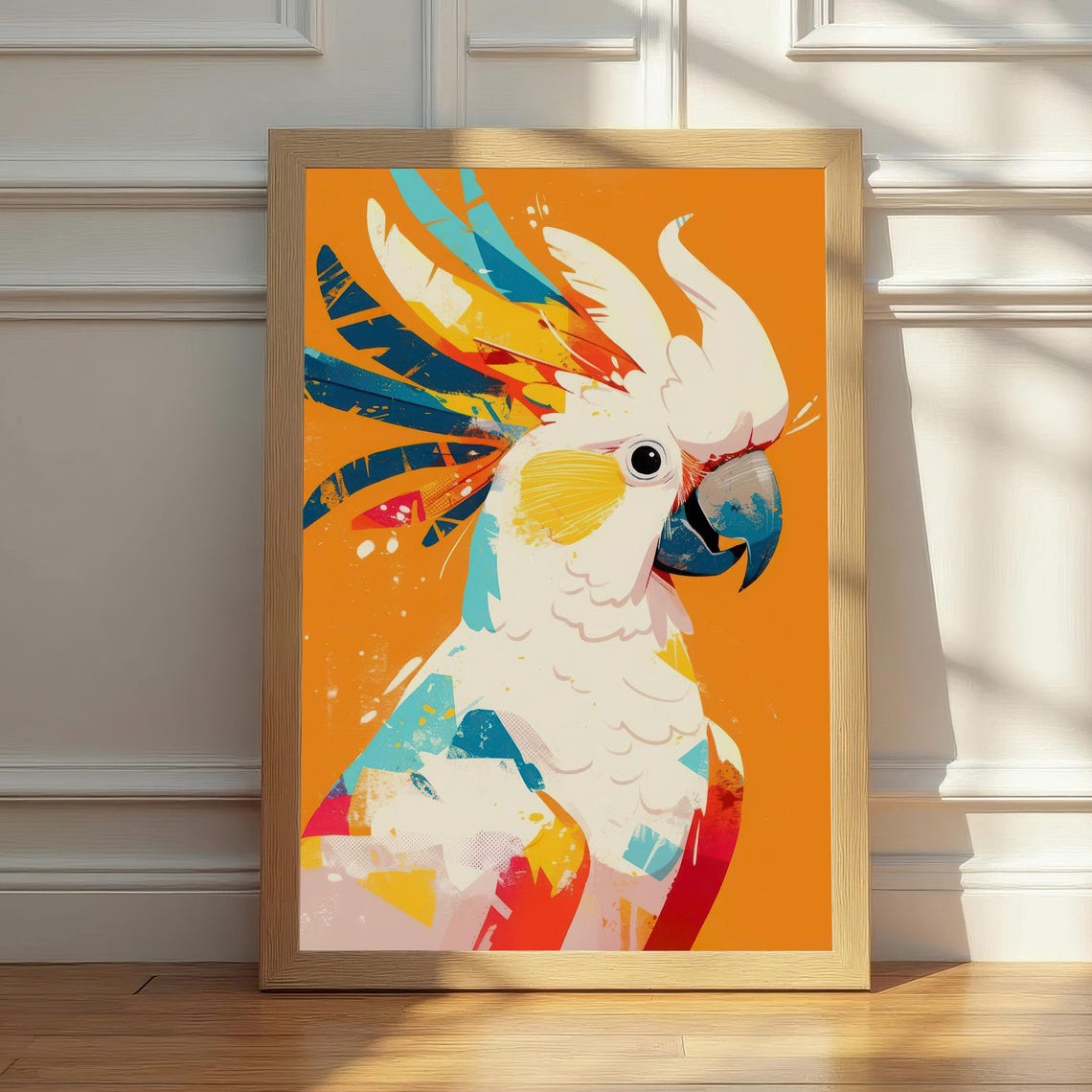 White Cockatoo Pop Art Portrait Vibrant Orange Abstract Print