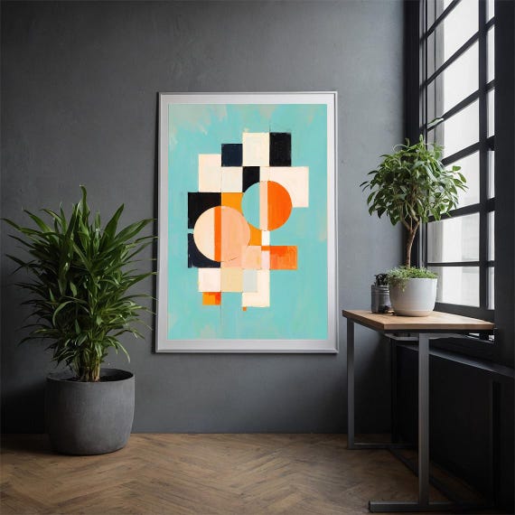 Abstract Geometric Wall Art Print Modern Minimalist Shapes In Blue And Orange Contemporary For Home Dcor