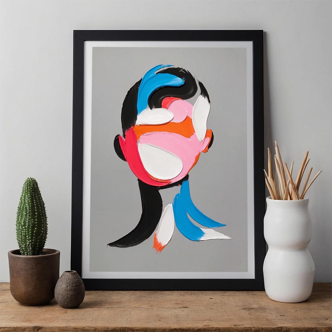 Abstract Colorful Face Art Print Modern Expressionist Portrait Contemporary Wall Decor