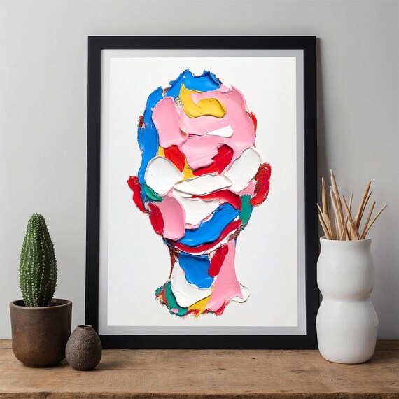 Abstract Colorful Face Art Poster with Bold Impasto Paint Strokes
