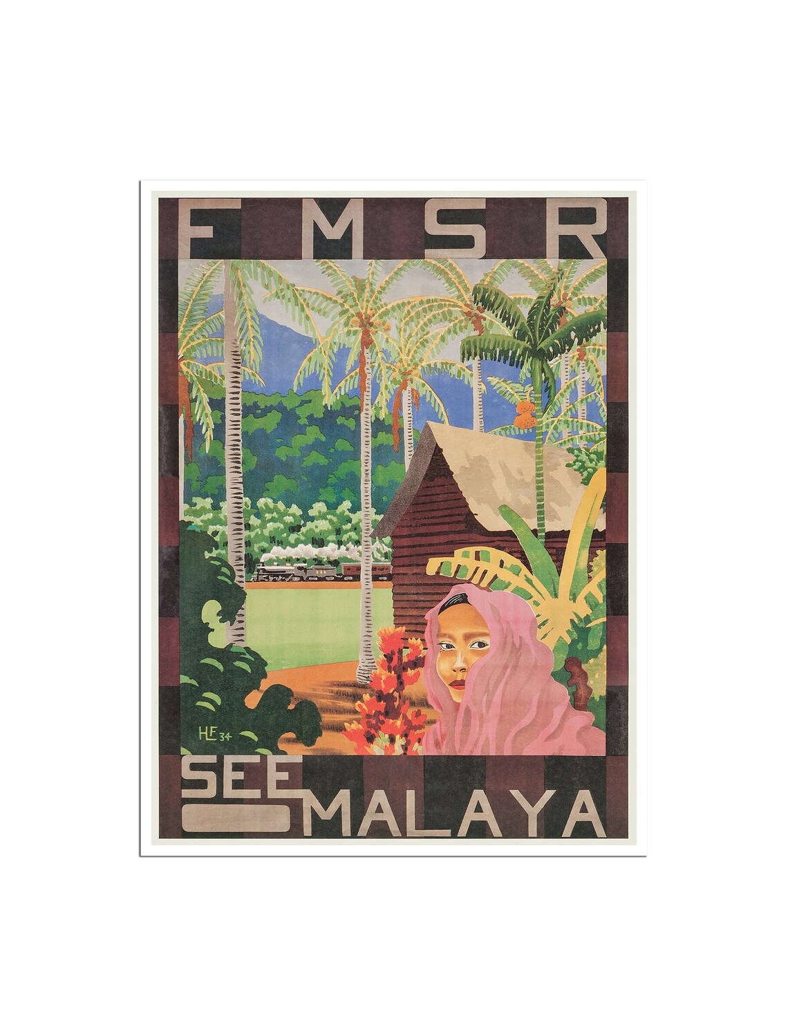 See Malaya FMSR Railway Poster Vintage Palm Train Malayan Travel