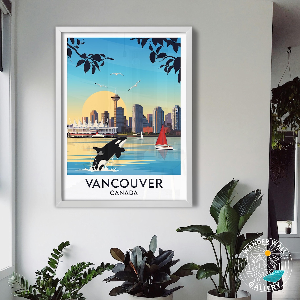 Vancouver Canada Orca Whale Skyline Waterfront Sunset Travel Poster - Image 3