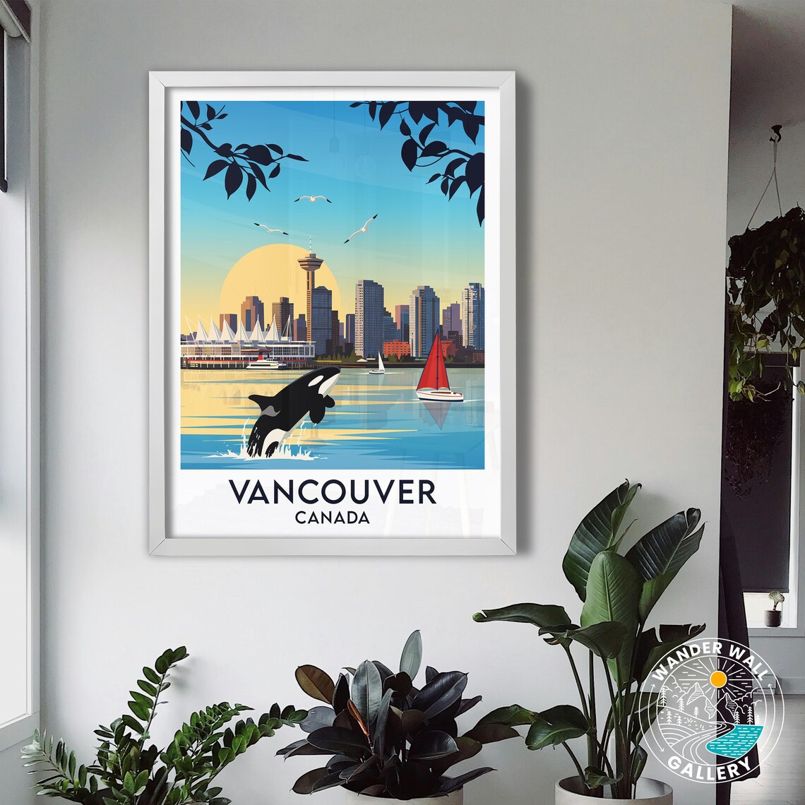 Vancouver Canada Travel Poster Breaching Whale Print Skyline Cityscape Wall Art Personalized Home Decor Gift - Image 3
