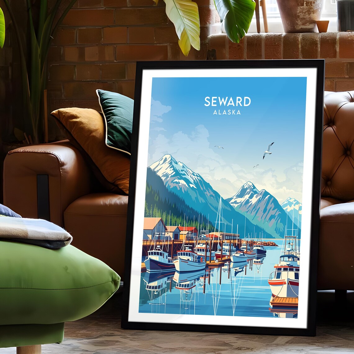 Seward Alaska Fishing Harbor Boats Snowy Peaks Waterfront Poster - Image 6