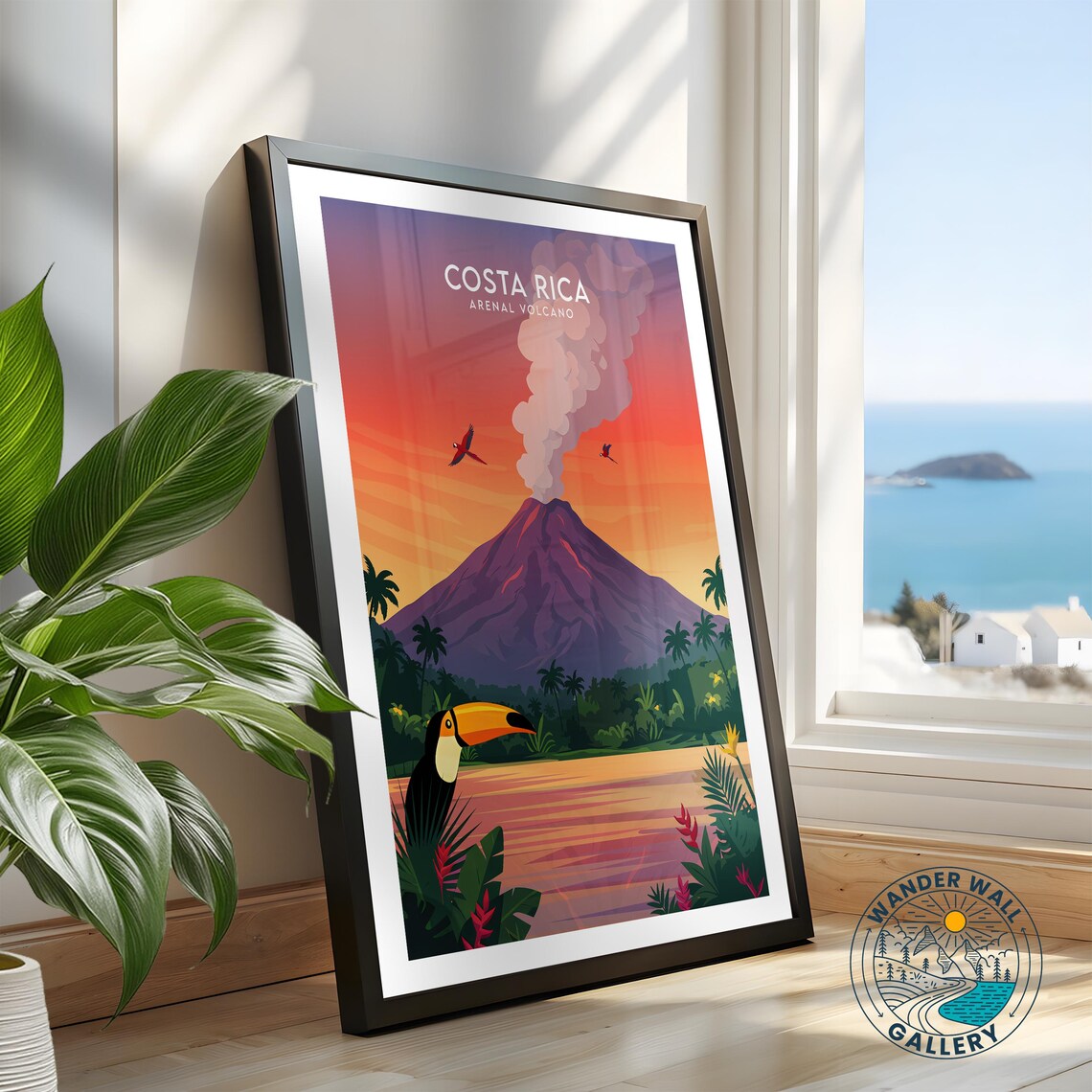 Costa Rica Arenal Volcano Smoking Peak Toucan Wild Sunset Poster - Image 2