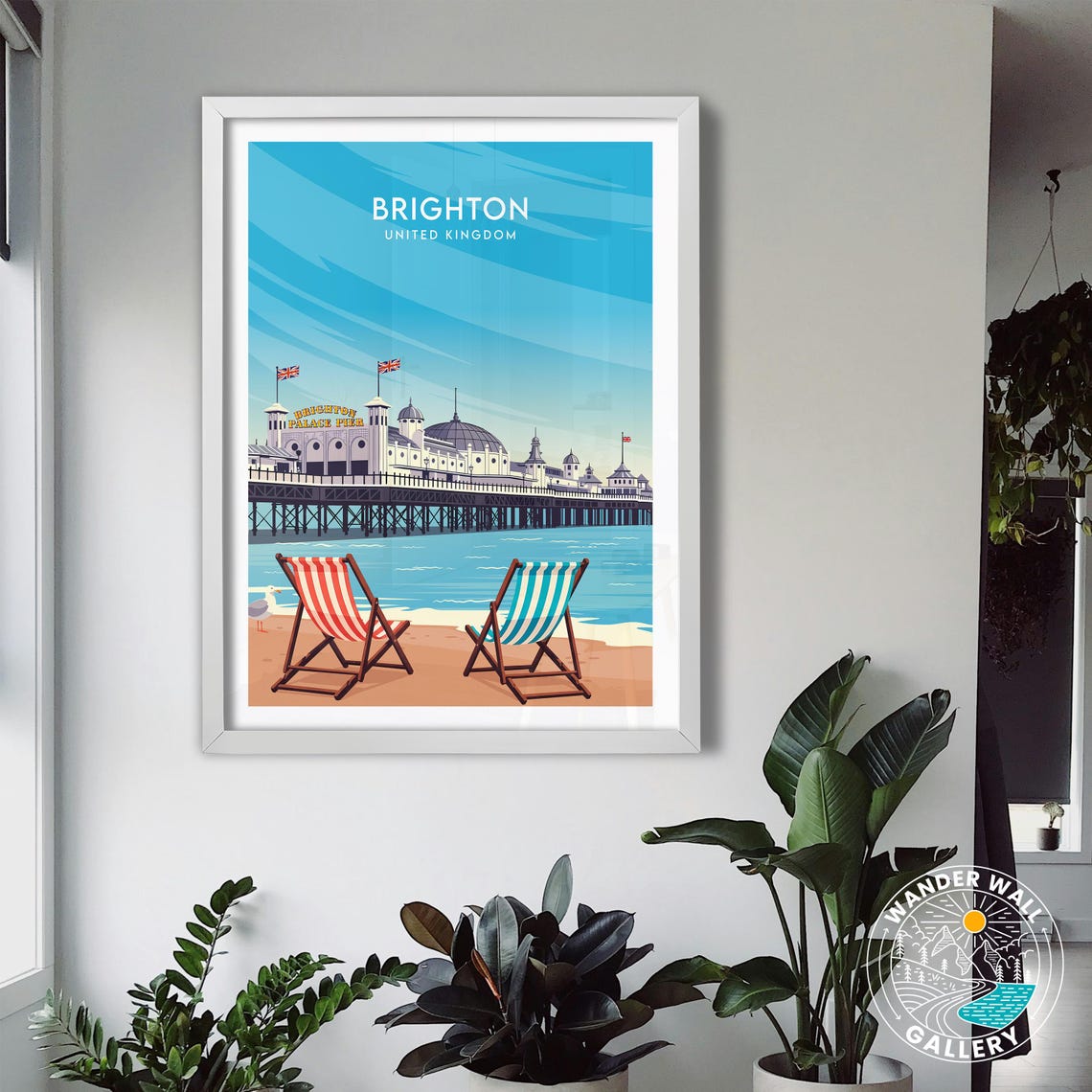 Brighton England Palace Pier Beach Chairs Retro Travel Poster - Image 3
