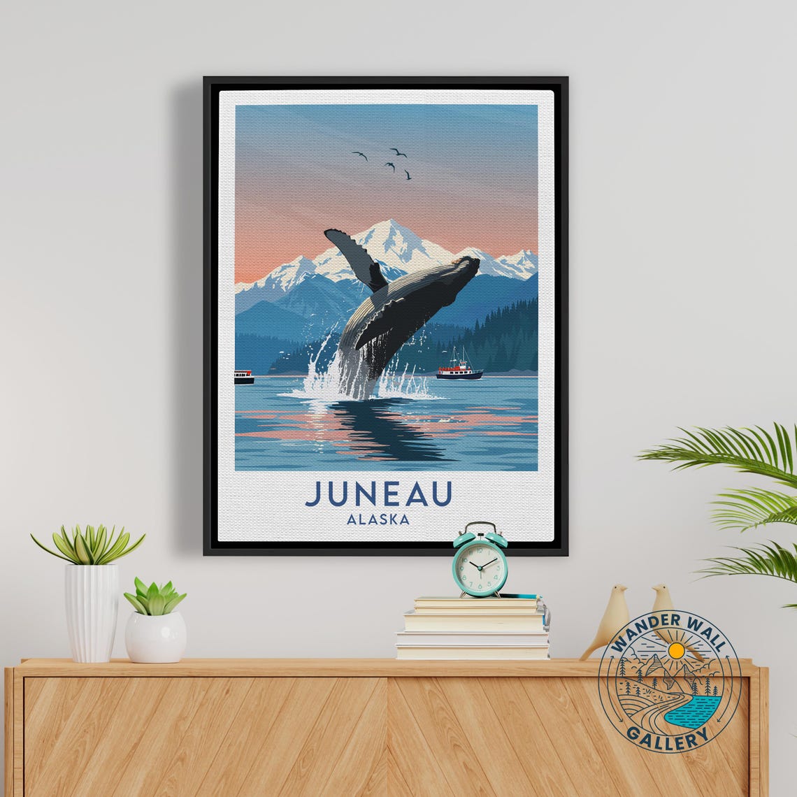 Juneau Alaska Breaching Humpback Whale Mountain Harbor Travel Poster - Image 5