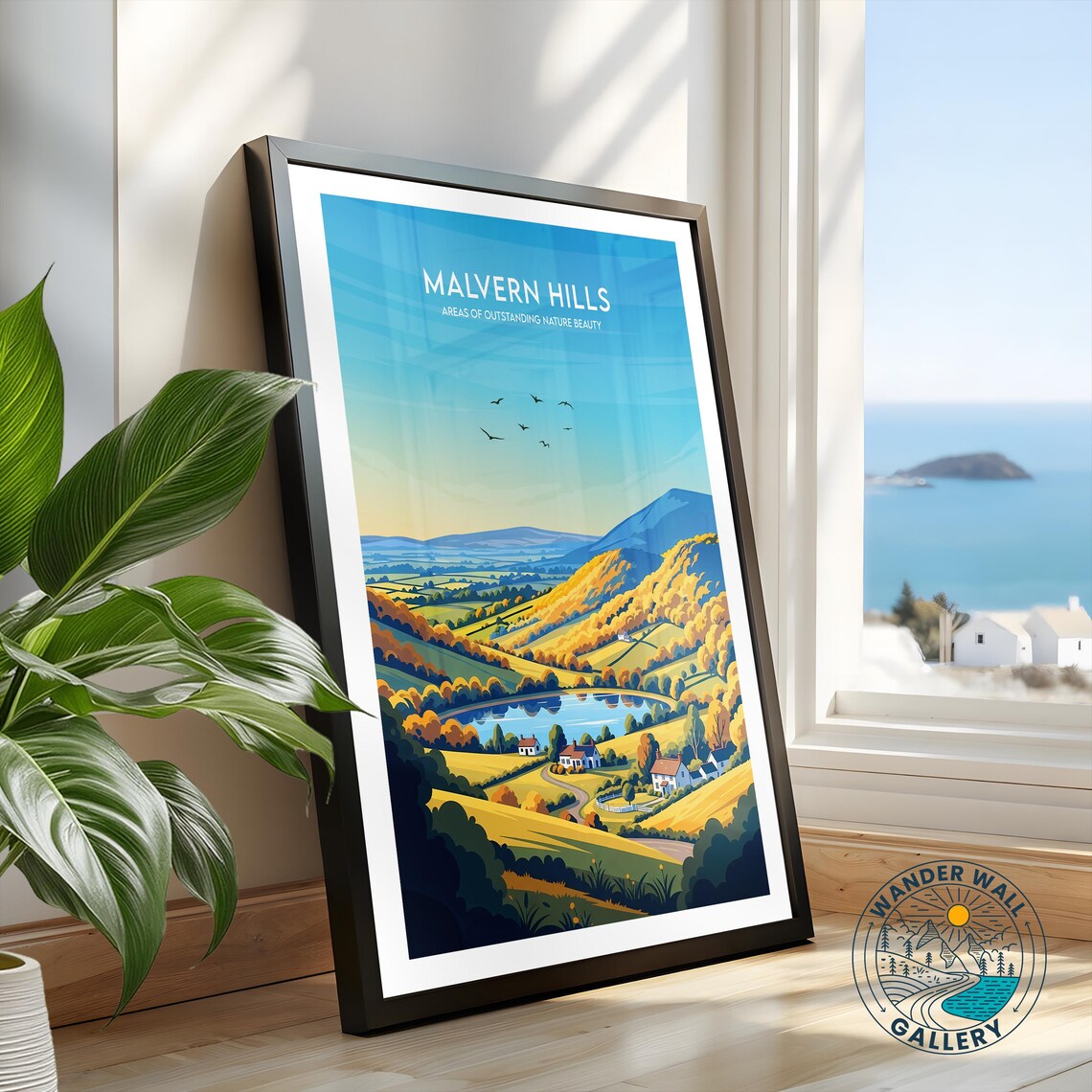 Malvern Hills Golden Autumn Countryside Lake Vintage Travel Poster - Image 2