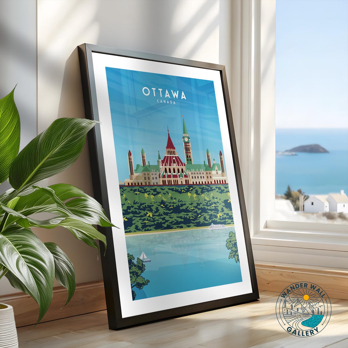 Ottawa Canada Parliament Buildings River Retro Travel Poster - Image 2