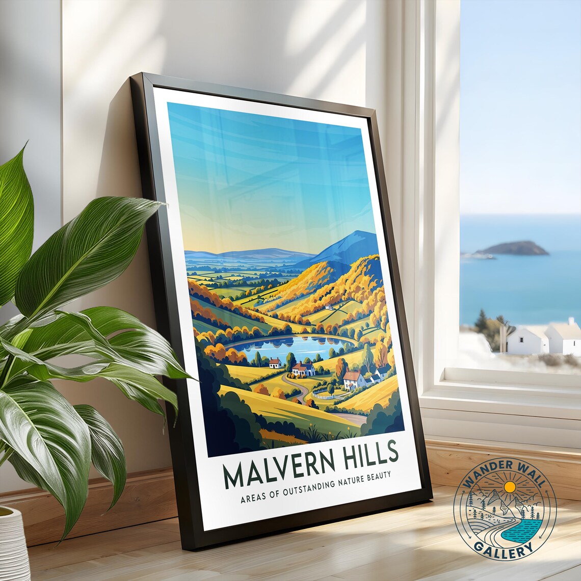 Malvern Hills Autumn Valley Lake and Cottages Vintage Travel Poster - Image 2