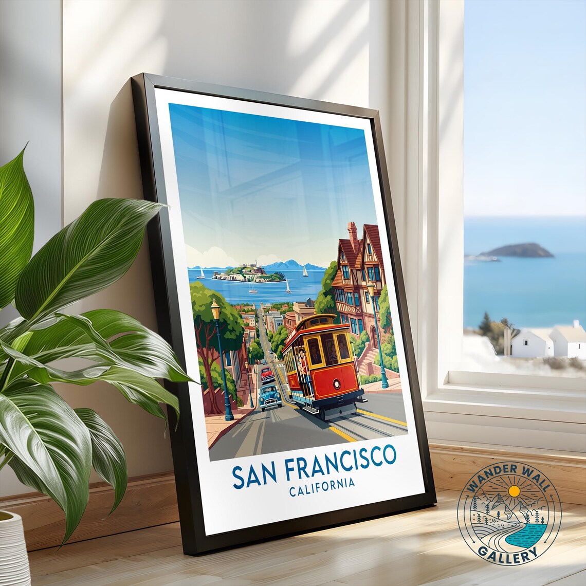 San Francisco Cable Car Alcatraz Bay Street Retro Travel Poster - Image 2