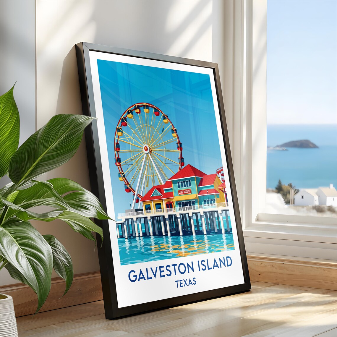 Galveston Island Pleasure Pier Giant Ferris Wheel Ocean Poster - Image 2