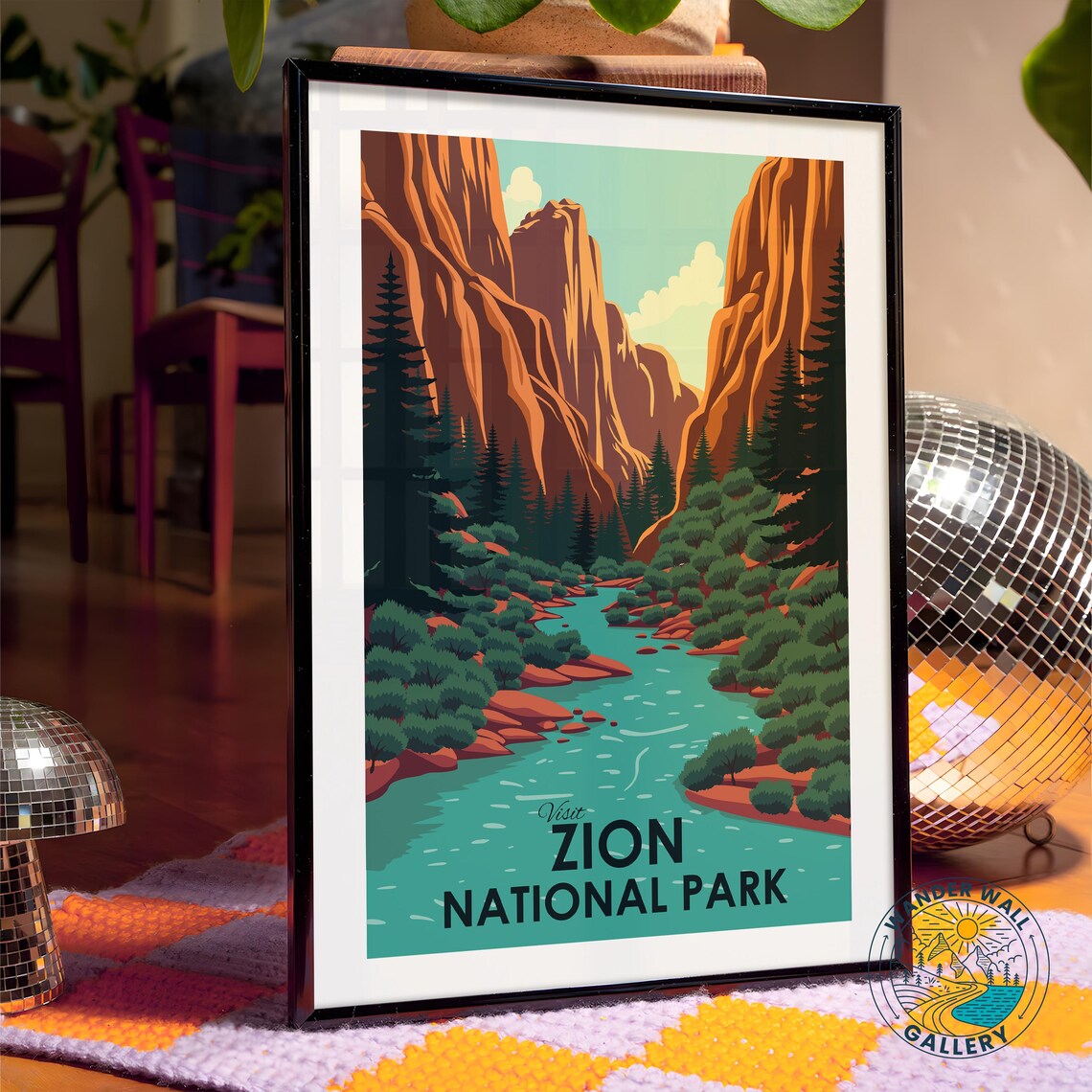 Zion National Park Red Rock Canyon River Retro Travel Poster - Image 4