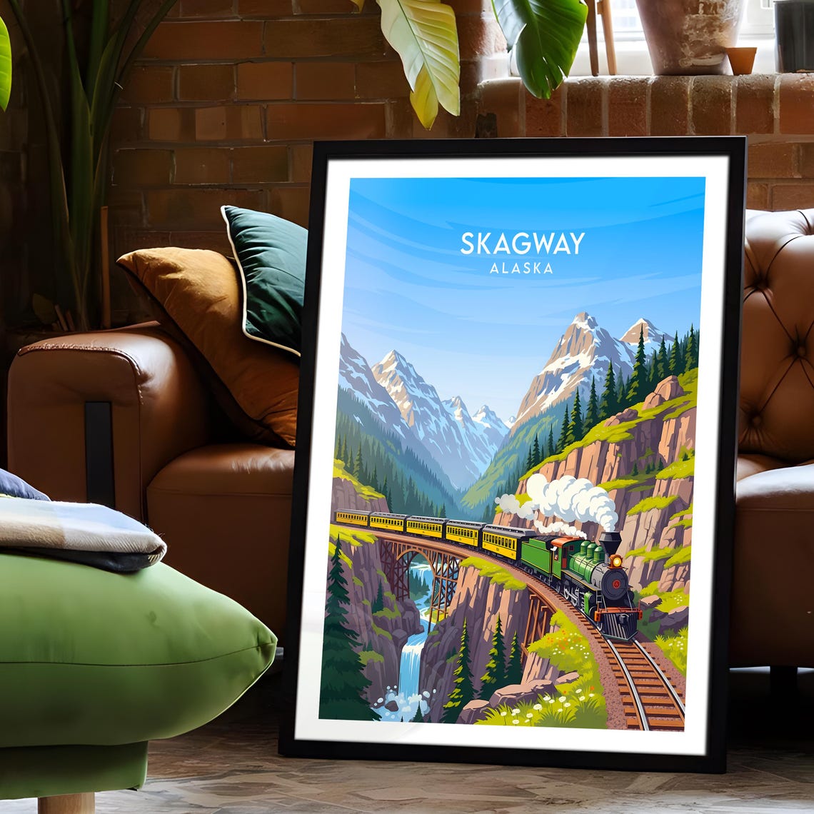 Skagway Alaska Vintage Steam Locomotive Mountain Gorge Railroad Poster - Image 2