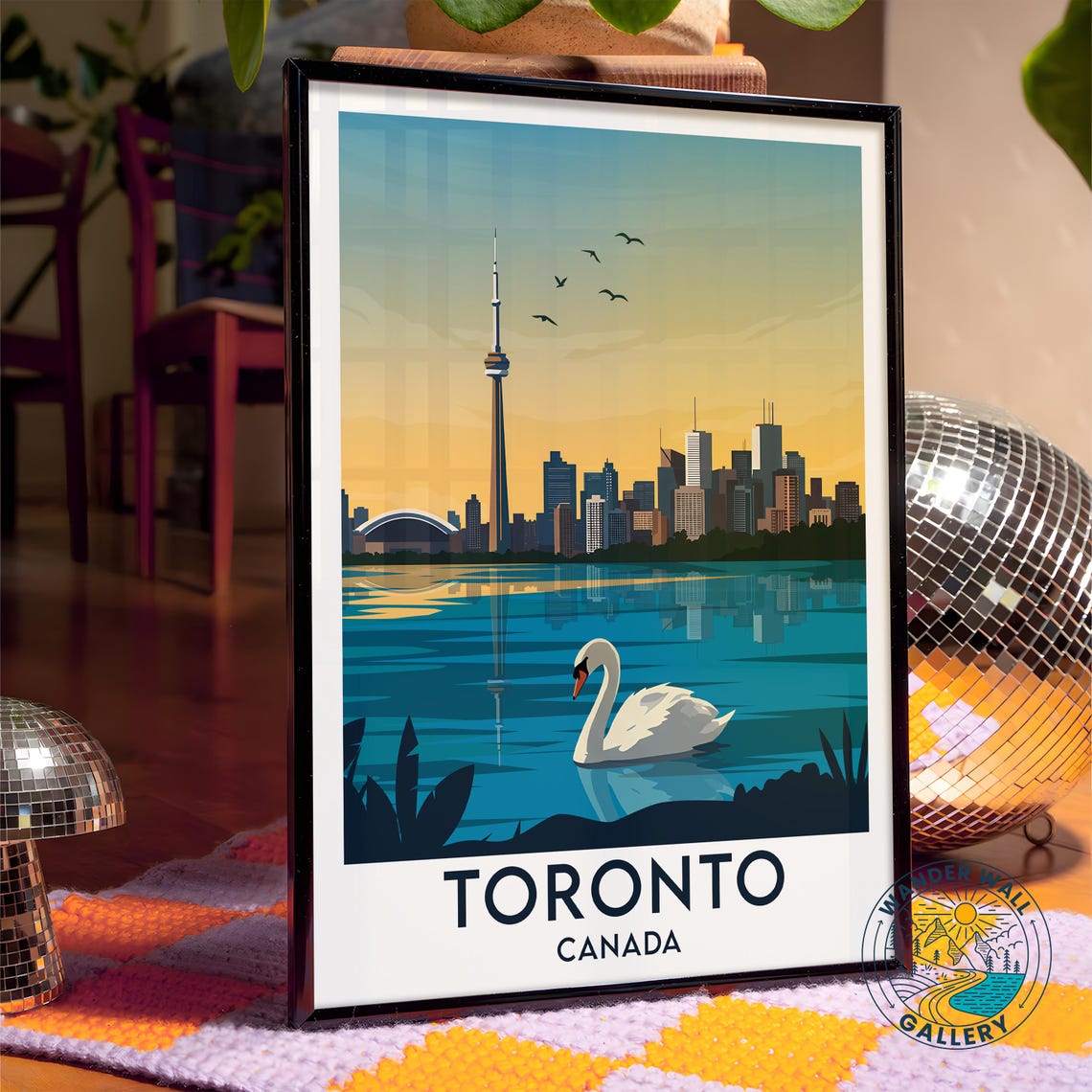 Toronto Canada CN Tower Waterfront Swan Skyline Sunset Travel Poster - Image 4