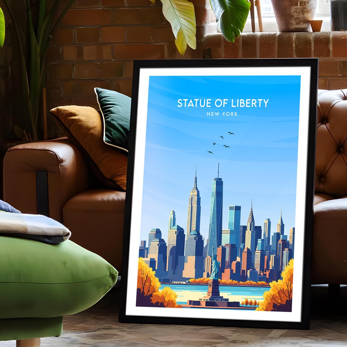 Statue of Liberty New York Harbor Skyline Fall Season Art Poster - Image 6