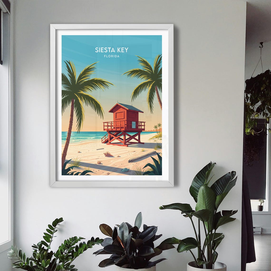 Siesta Key Florida Red Lifeguard Tower Golden Sunset Beach Poster - Image 3