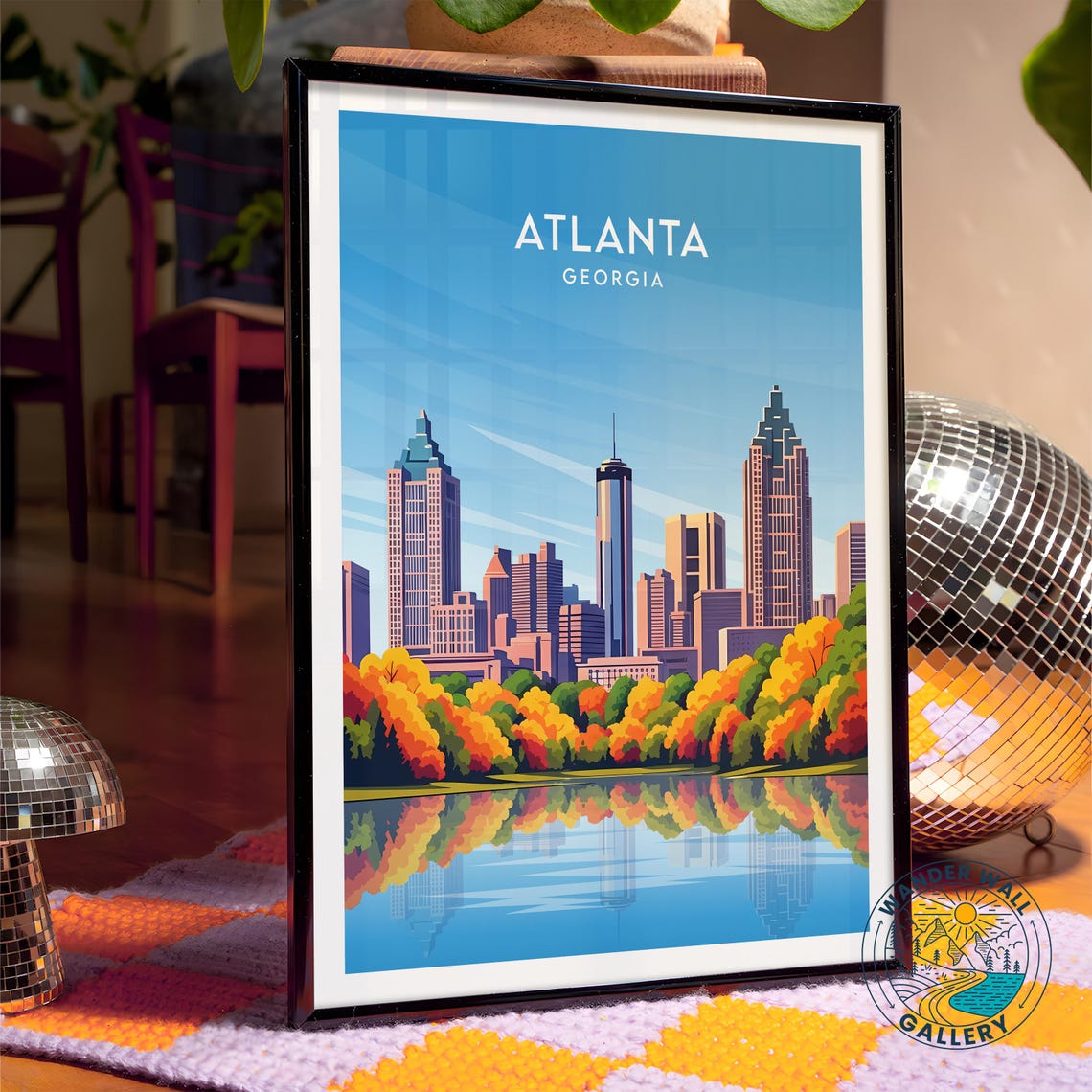 Atlanta Georgia Autumn Skyline Lake Reflection Travel Poster - Image 4