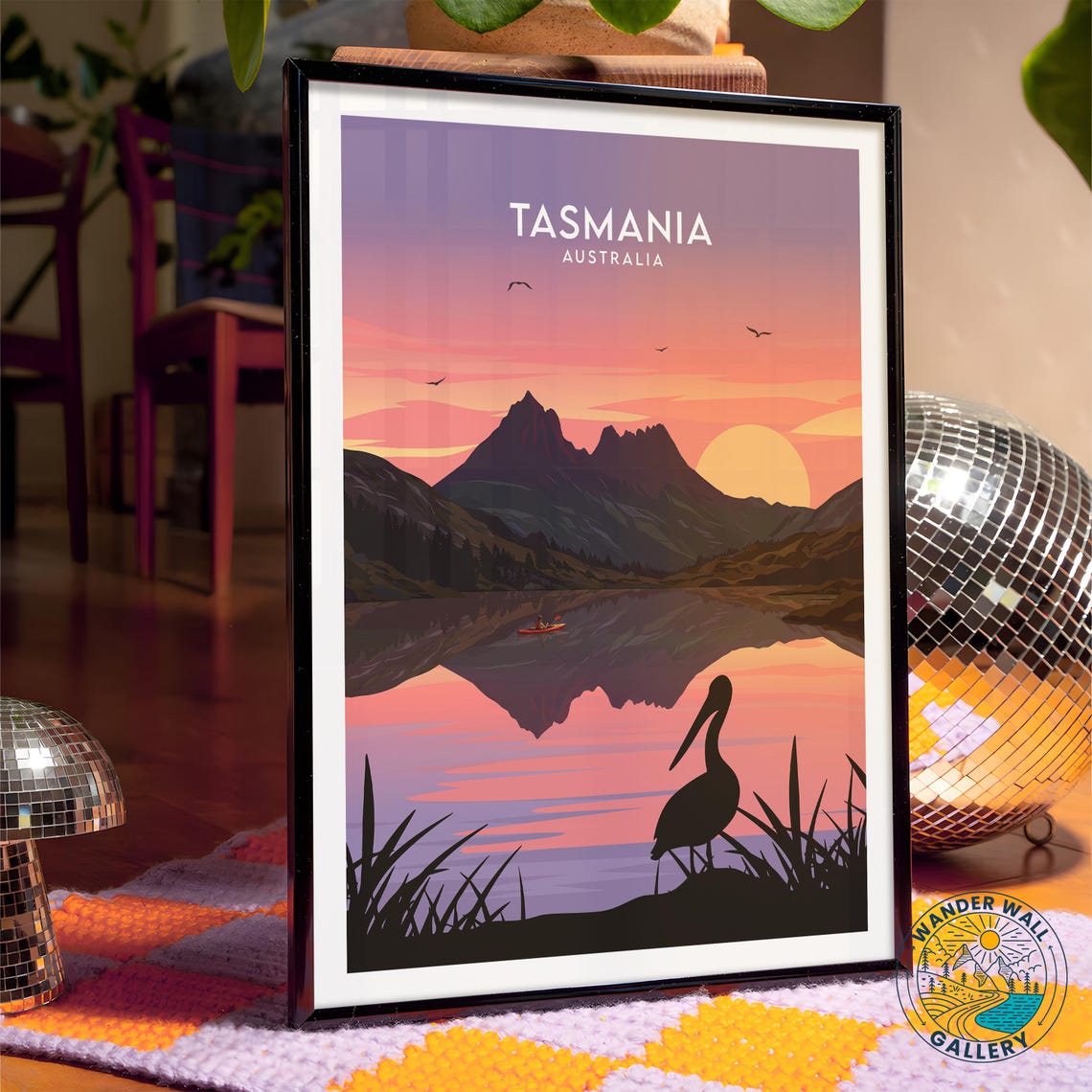 Tasmania Australia Cradle Mountain Lake Sunset Pelican Poster - Image 4