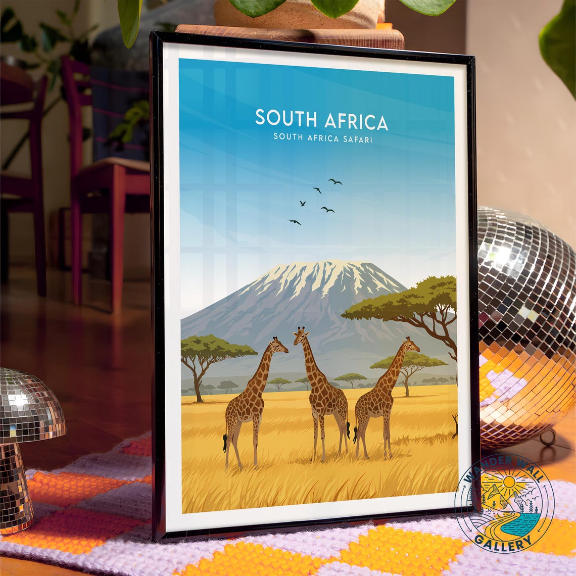 South Africa Safari Giraffes Savanna Acacia Mountain Sunset Poster - Image 4