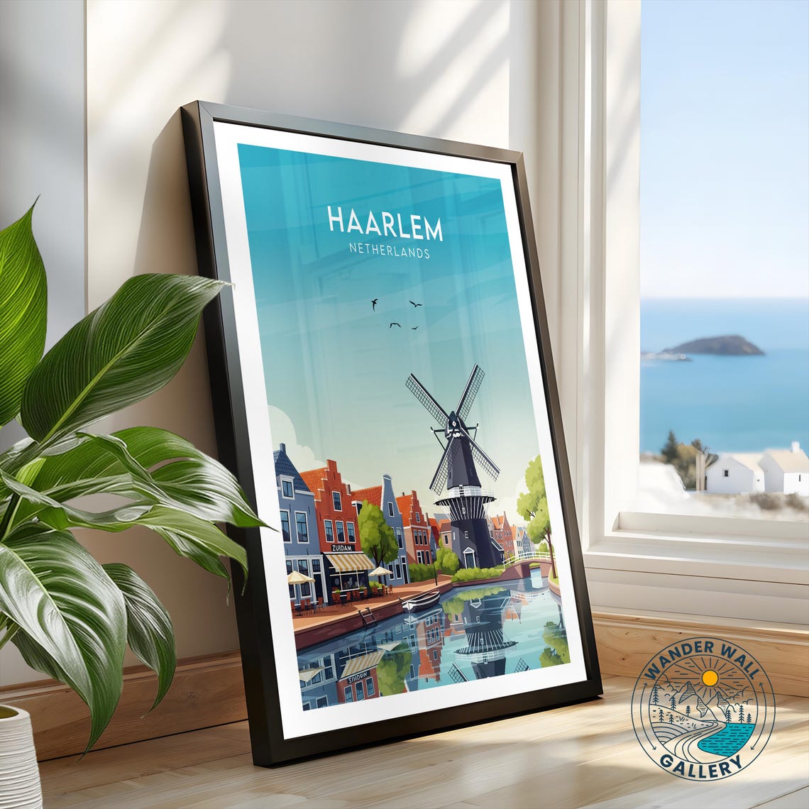 Haarlem Netherlands Windmill Canal Reflection Vintage Travel Poster - Image 2