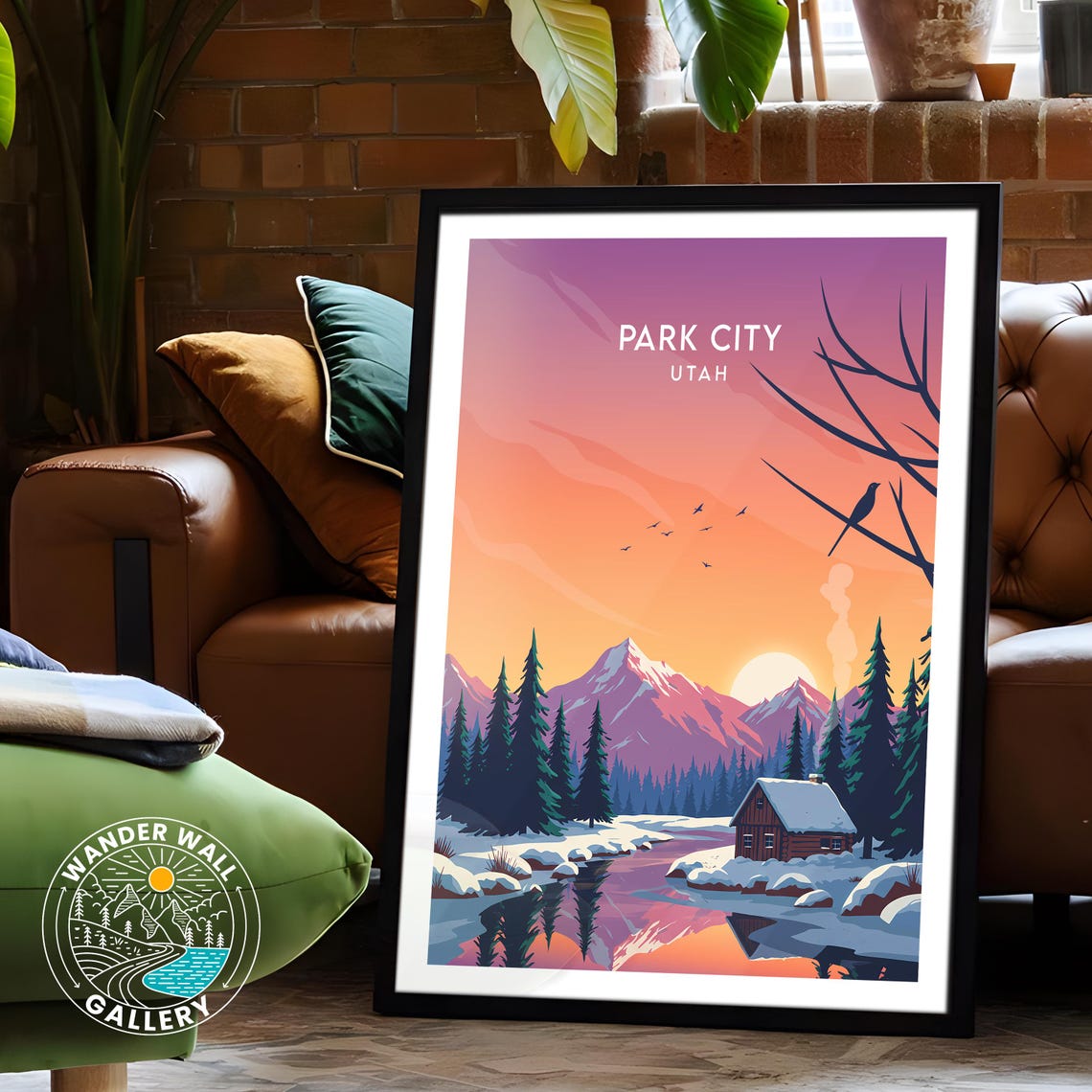 Park City Utah Winter Cabin Pink Sunset Snowy Peaks River Poster - Image 6