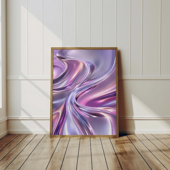 Liquid Chrome Poster, Holographic Abstract Art Print