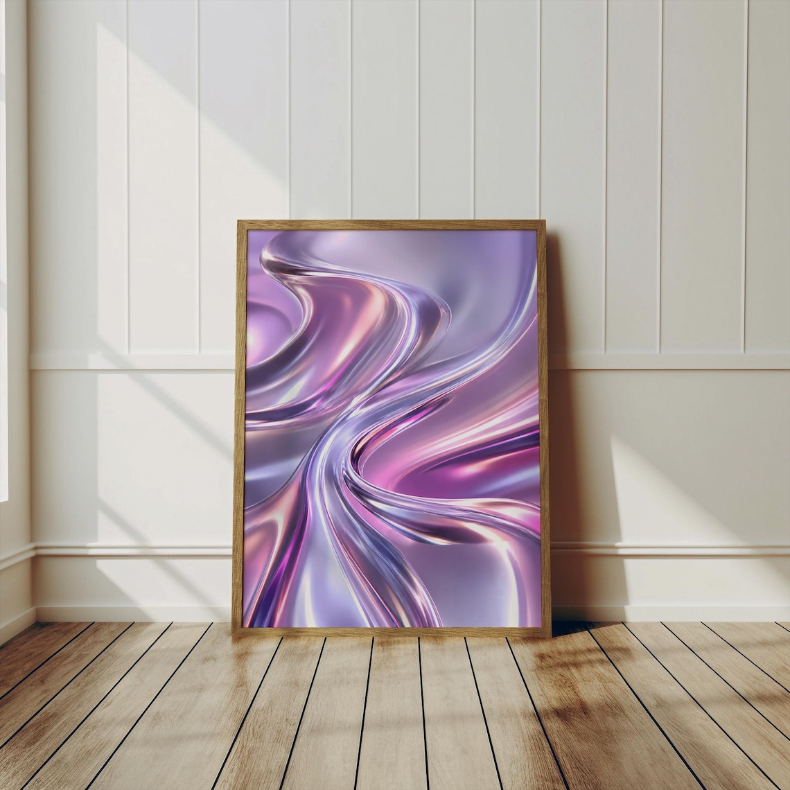 Liquid Chrome Poster, Holographic Abstract Art Print