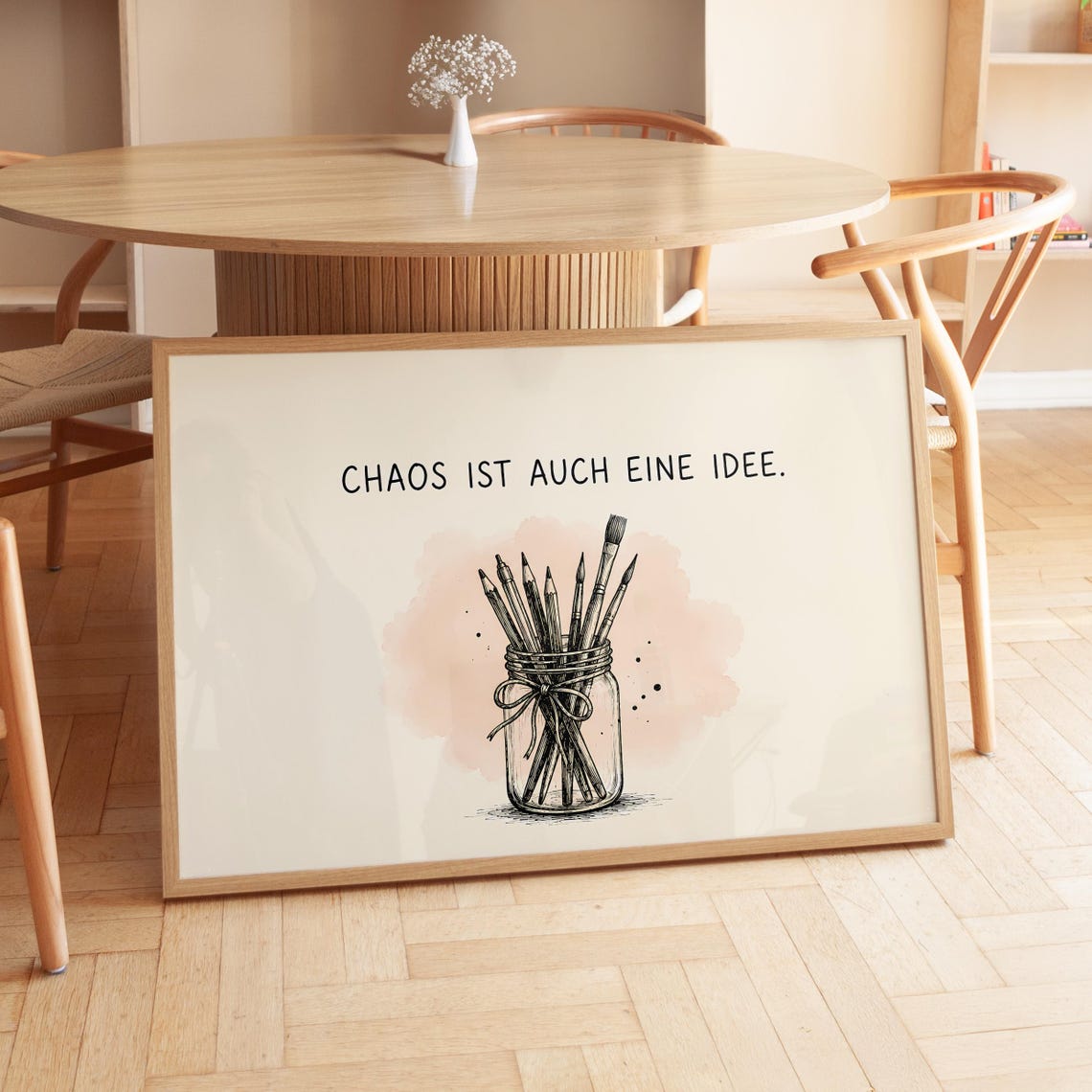 Chaos Is Also An Idea German Quote Paintbrush Jar Watercolor Poster