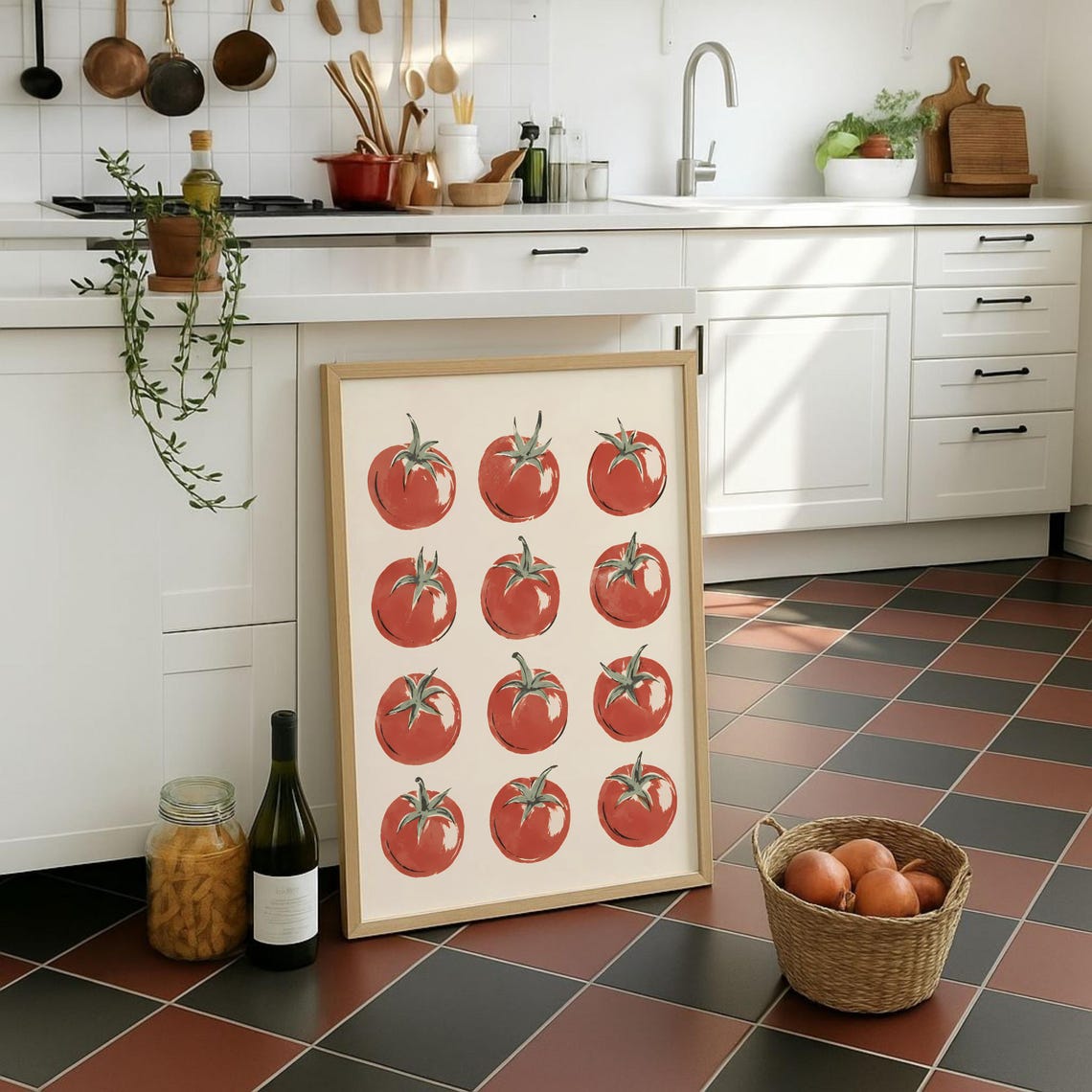 Twelve Juicy Red Tomatoes Watercolor Grid Modern Kitchen Poster