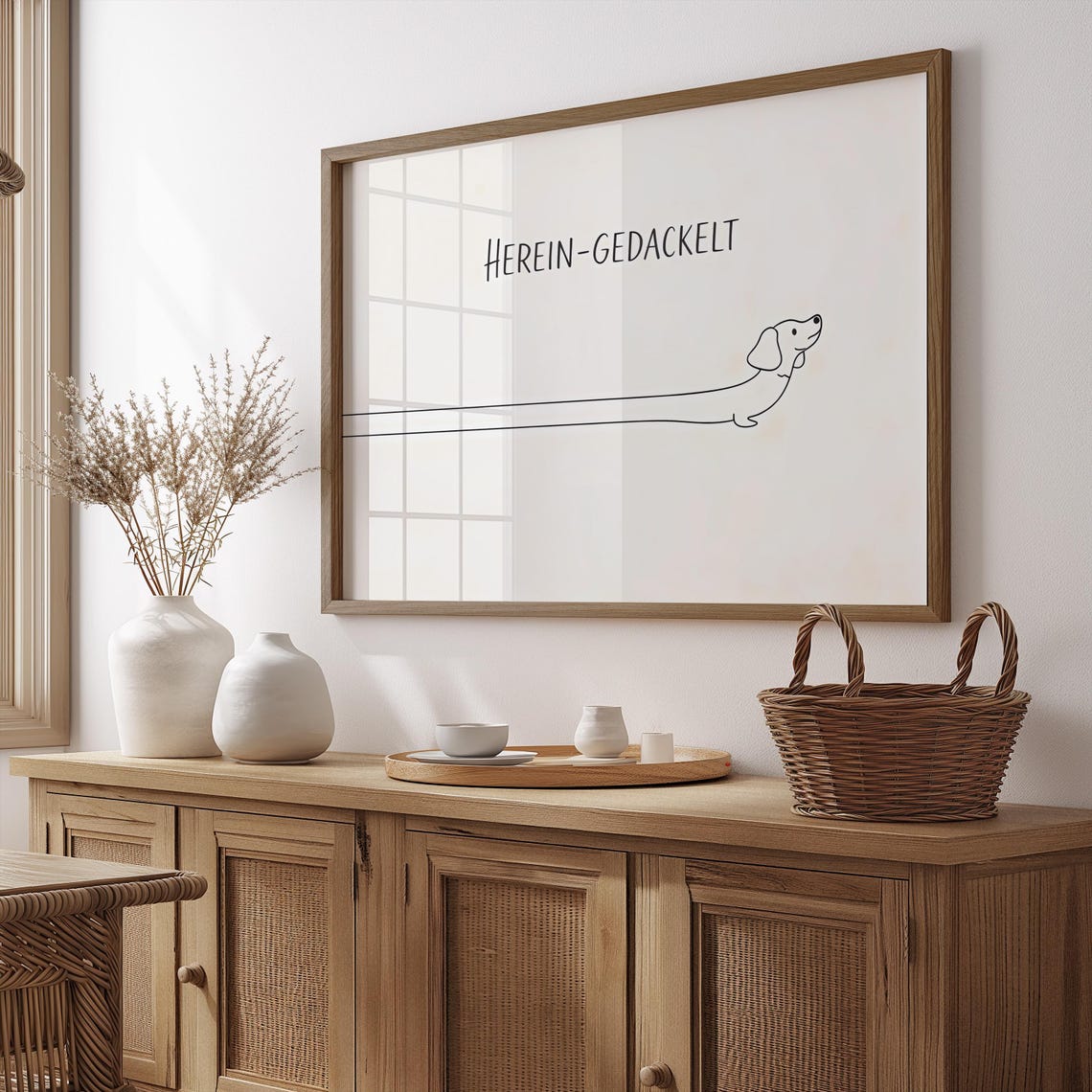 Herein Gedackelt Funny Long Dachshund Minimalist Line Art Poster
