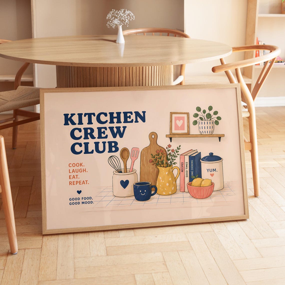 Kitchen Crew Club Cook Laugh Eat Repeat Cute Kitchen Decor Poster