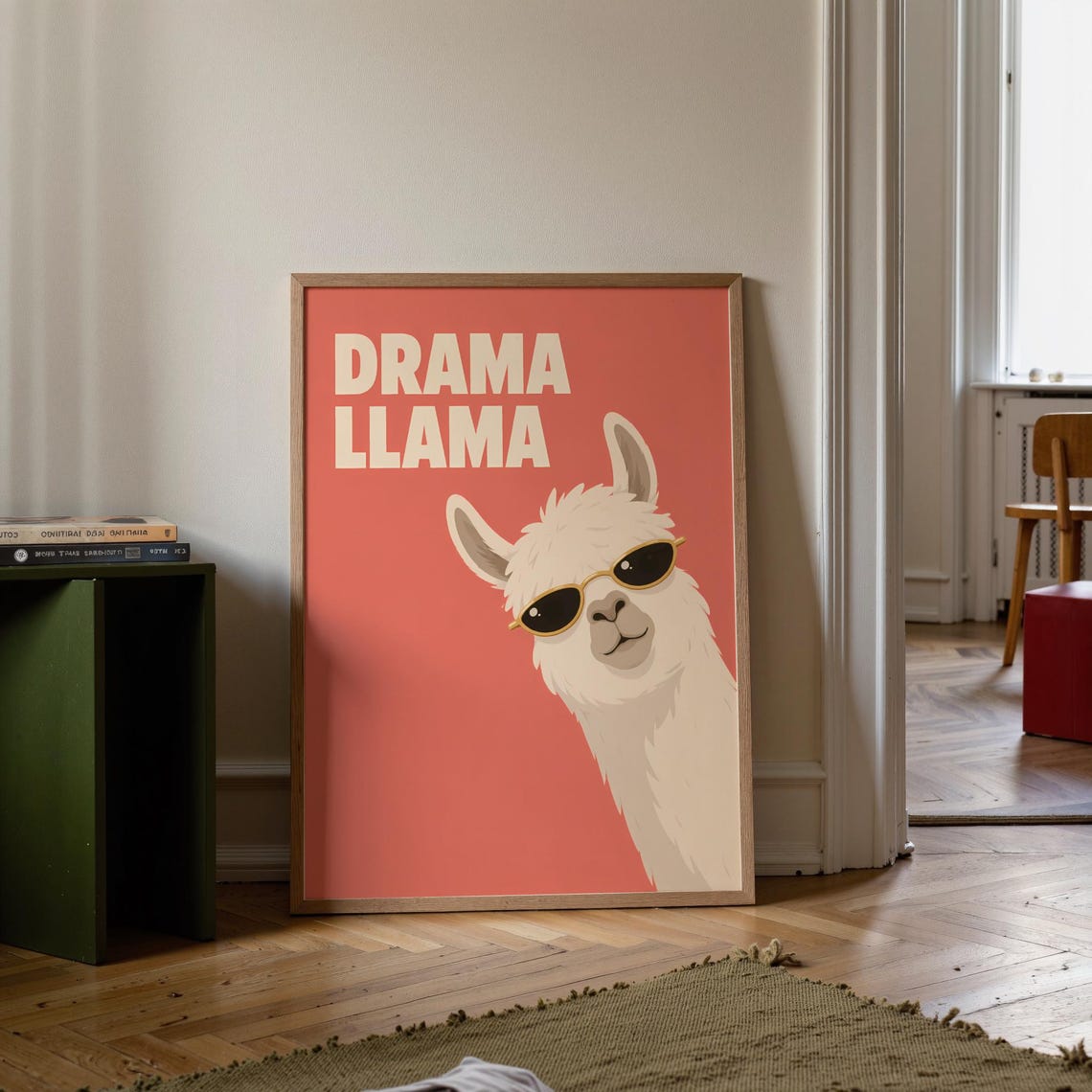 Drama Llama Coral Funny Quote Poster With Llama In Sunglasses