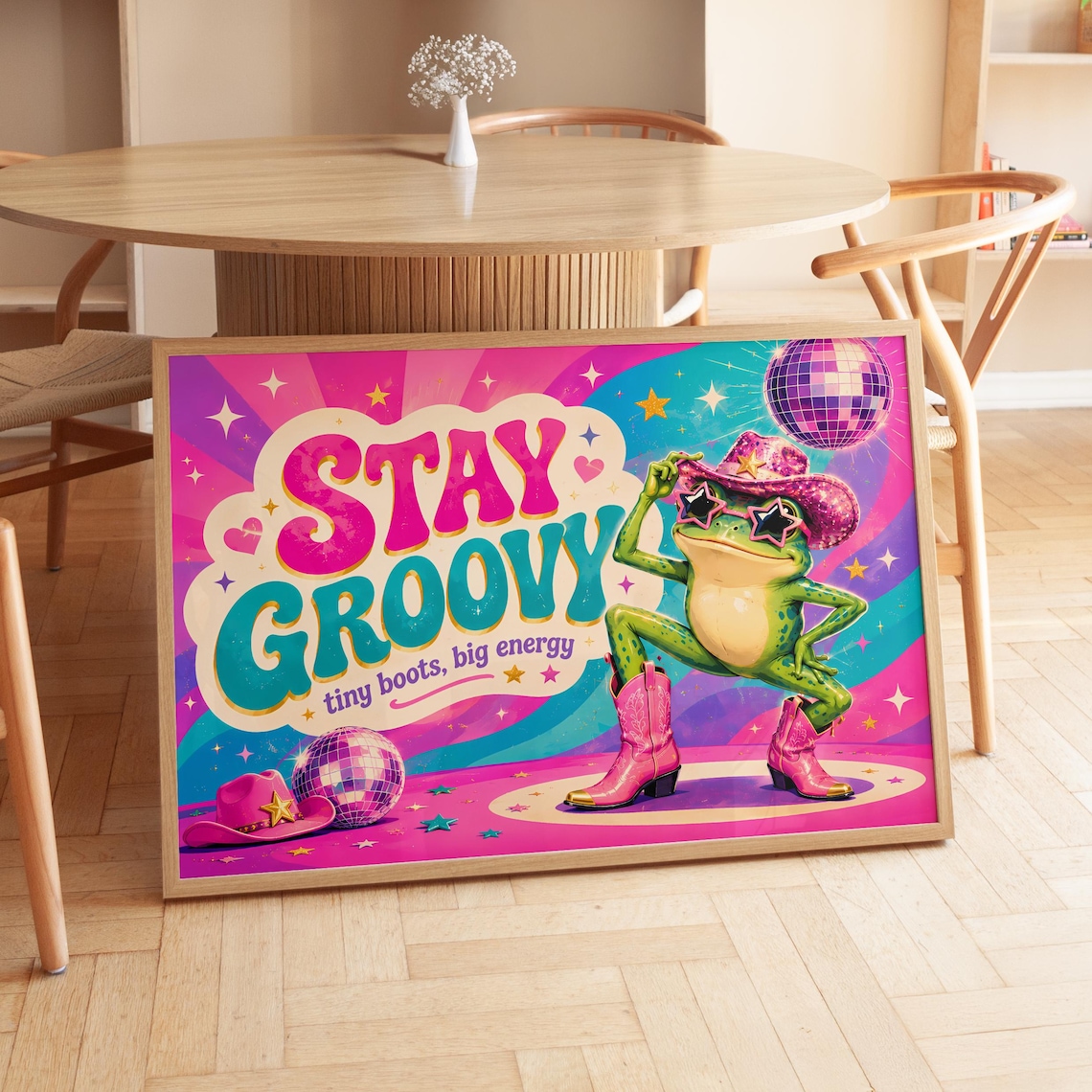 Disco Cowboy Frog, Funky Retro Dorm Decor
