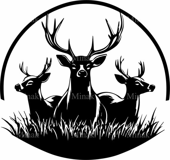 Three Stags Silhouette Circle Frame Bold Black Wildlife Poster