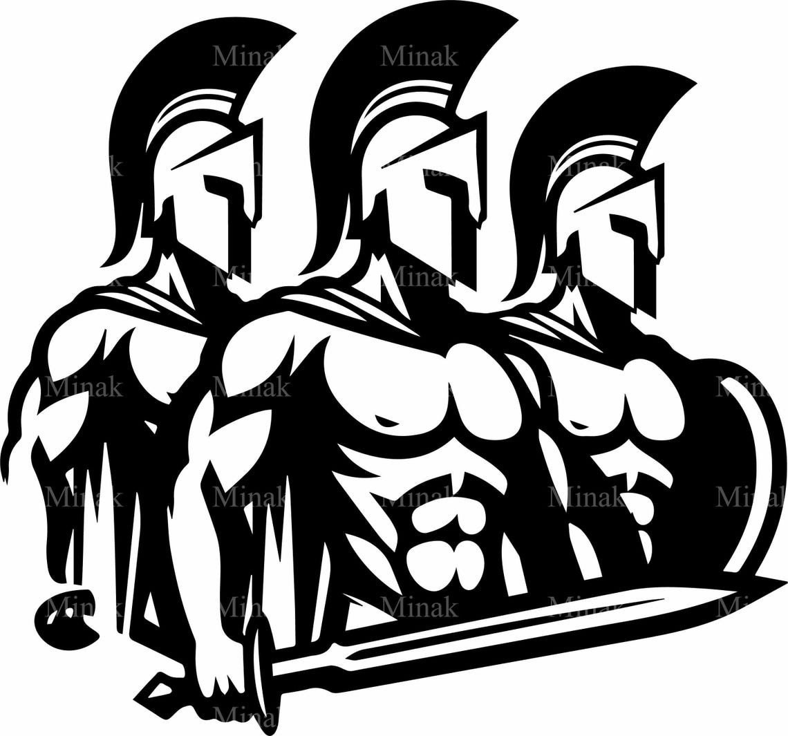 Three Spartan Warriors Battle Stance Circle Bold Greek Poster - Image 3