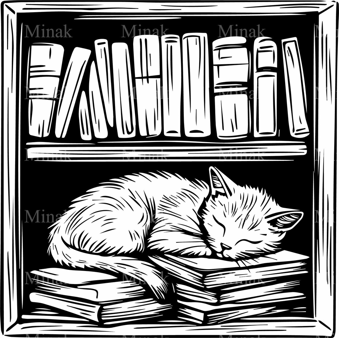 Sleeping Cat On Bookshelf, Book Lovers Design - Image 4