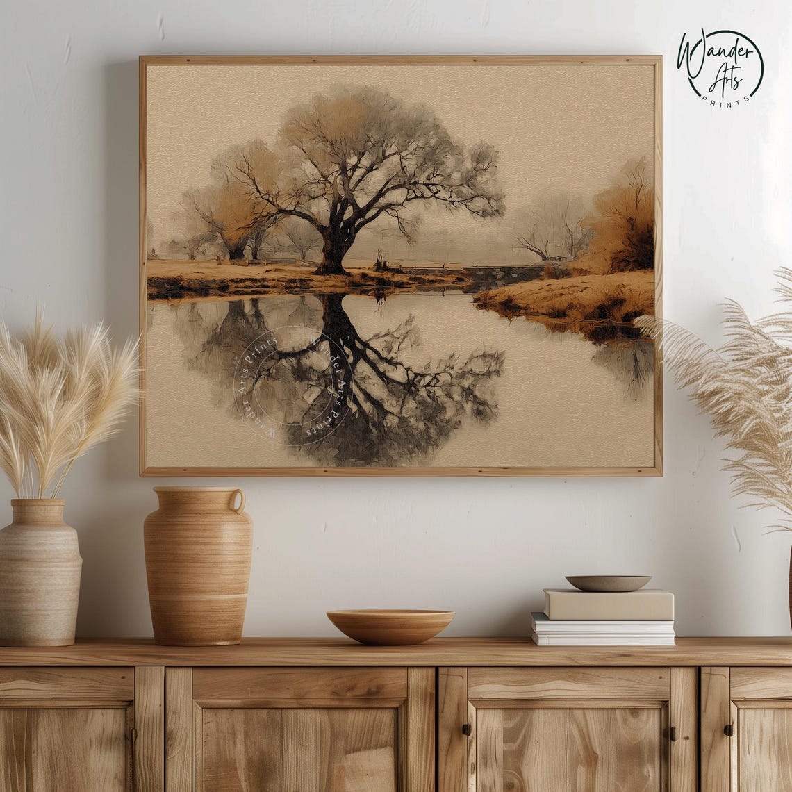 Grand Elm Tree Shedding Leaves Autumn Landscape Rustic Wall Art Vintage Fall Decor Moody Nature Scene 424