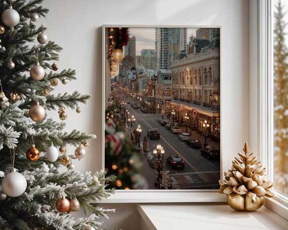 Festive City Street Christmas Lights Historic Night Poster Decor