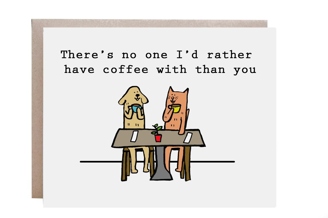 Dog And Cat Sharing Coffee Funny Friendship Greeting Card Poster
