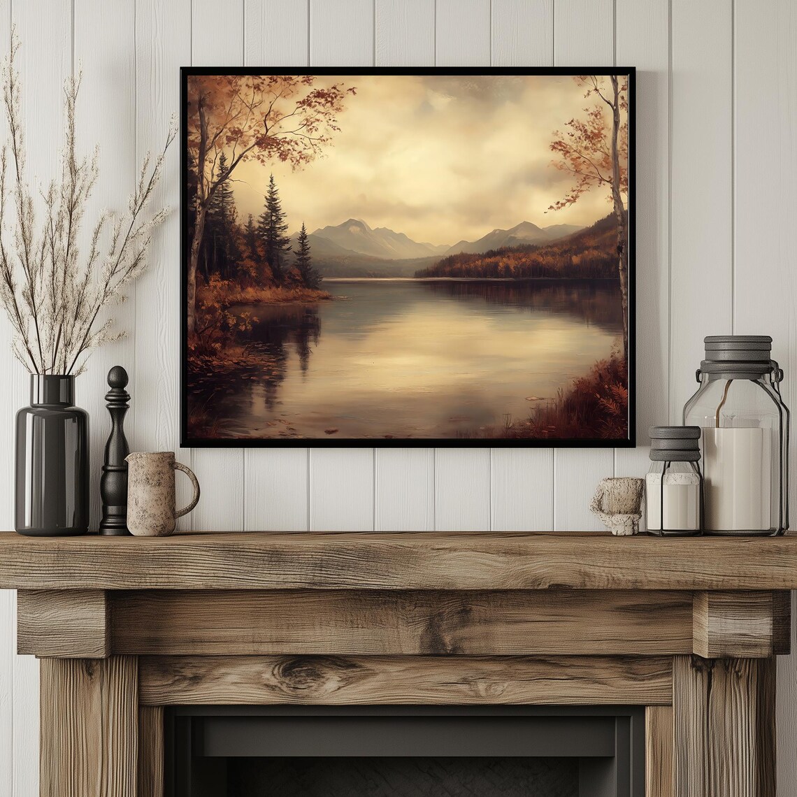 Rustic Fall Lake Landscape, Vintage Farmhouse Art Print - Image 4