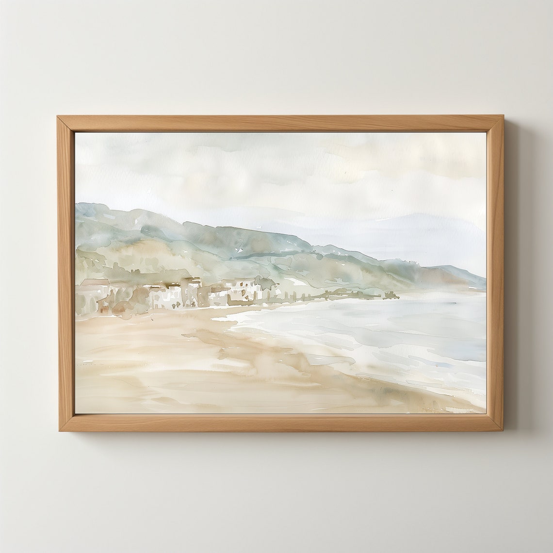 Soft Neutral Coastal Beach Watercolor Ocean Waves Landscape Poster