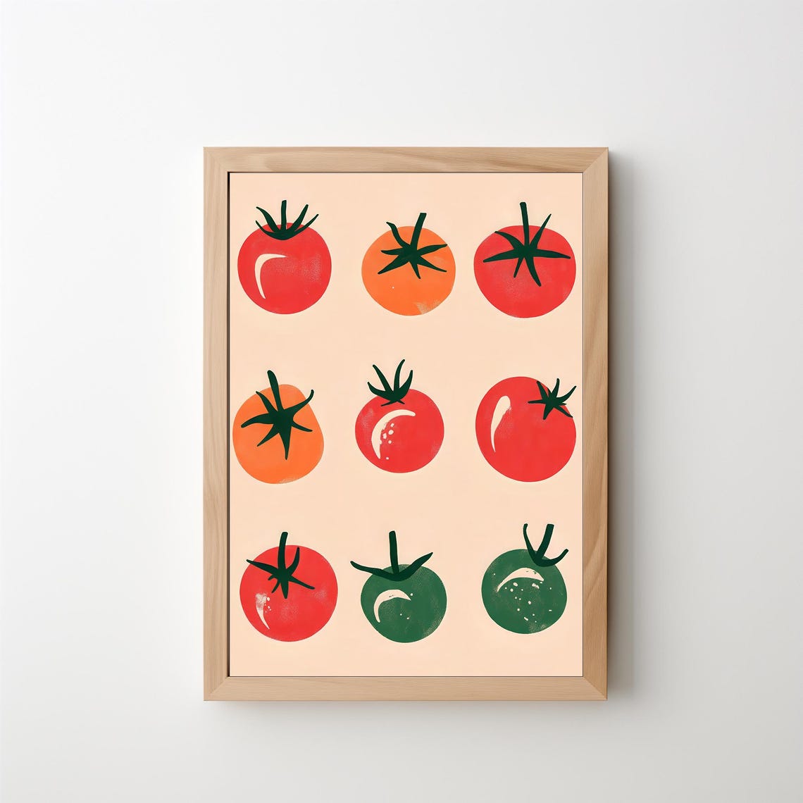 Tomato Grid Illustrations Red Orange Green Modern Kitchen Wall Art - Image 5
